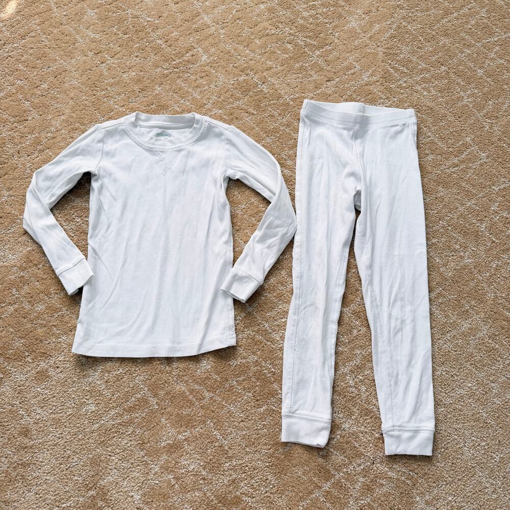 Primary Unisex Organic Cotton White Long Sleeve PJ Set - 4-5
